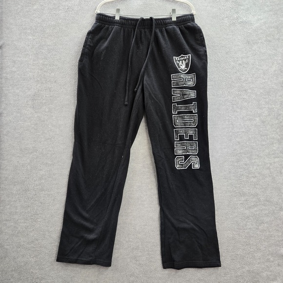 Oakland Raiders Men Sleepwear Large Black Sweatpants Logo Pockets Drawstring - Picture 1 of 10